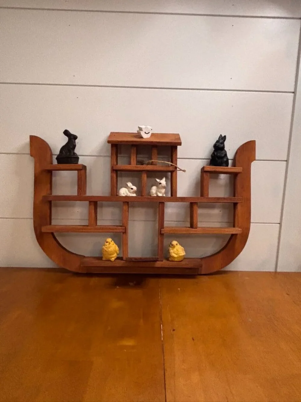 VTG Handcrafted Wooden Noah's Ark Shadow Box Wall Shelf Rustic Nursery Display